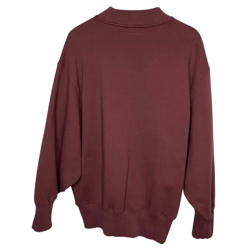 Anine Bing Bradie Designer Logo Crewneck Sweatshirt Burgundy size Large Cotton - Picture 5 of 12